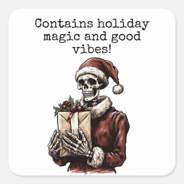 Merry Christmas Spooky Skeleton Gothic Square Sticker (Front)