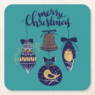 Merry Christmas Square Paper Coaster