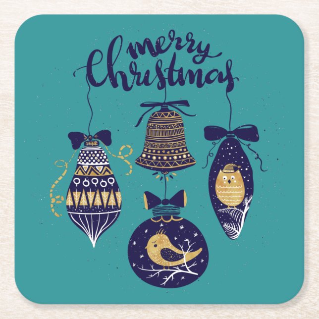 Merry Christmas Square Paper Coaster (Front)