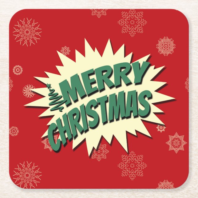 Merry Christmas Square Paper Coaster (Front)