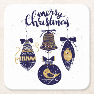 Merry Christmas Square Paper Coaster