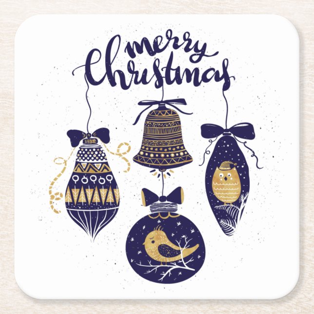 Merry Christmas Square Paper Coaster (Front)