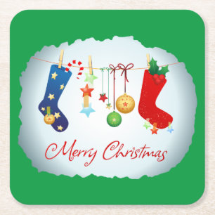 Merry Christmas Square Paper Coaster