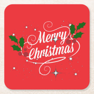 Merry Christmas Square Paper Coaster