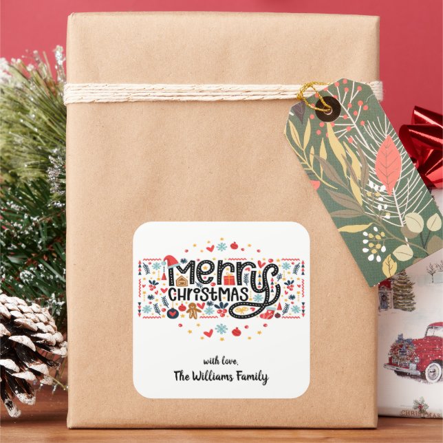 Merry Christmas Square Sticker (Holiday)