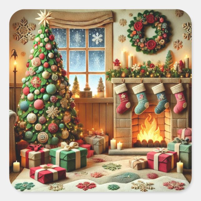 Merry Christmas Square Sticker (Front)