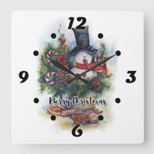 Merry Christmas Square Wall Clock