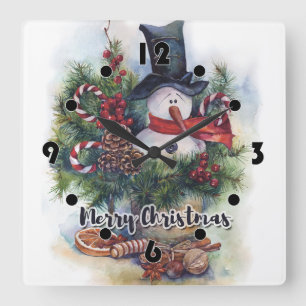 Merry Christmas Square Wall Clock