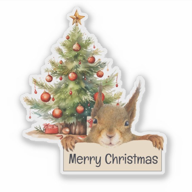 Merry Christmas Squirrel Christmas Tree Editable  (Front)