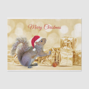 Merry Christmas Squirrel in Santa Hat & Gifts Tissue Paper