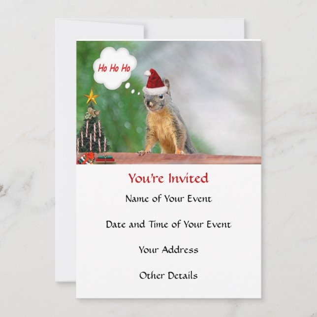 Merry Christmas Squirrel Saying Ho Ho Ho! Invitation (Front)