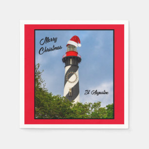 Merry Christmas St Augustine Florida Lighthouse  Napkin
