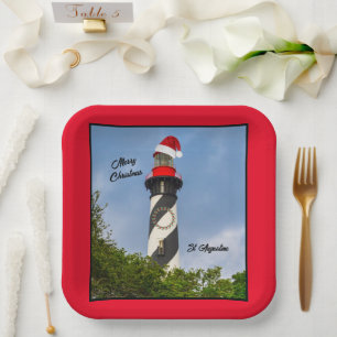 Merry Christmas St Augustine Florida Lighthouse  Paper Plate