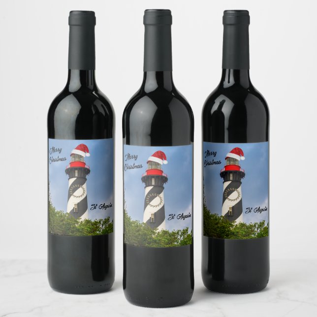 Merry Christmas St Augustine Florida Lighthouse  Wine Label (Bottles)