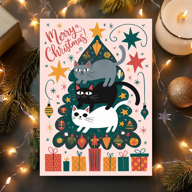 Merry Christmas Stacked Cats Holiday Card (Creator Uploaded)