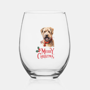 Merry Christmas Staffordshire Bull Terrier Stemless Wine Glass