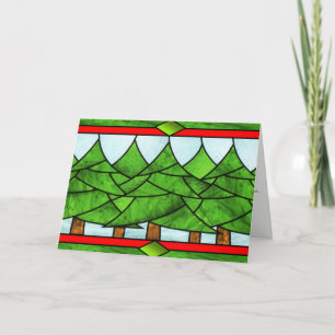 Merry Christmas Stained Glass Christmas Trees Card