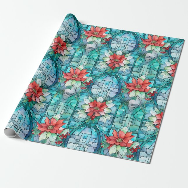 "Merry Christmas!" stained glass Wrapping Paper (Unrolled)