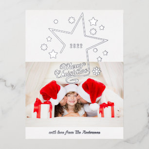 Merry Christmas Star 1 Photo Modern Winter Foil Holiday Postcard