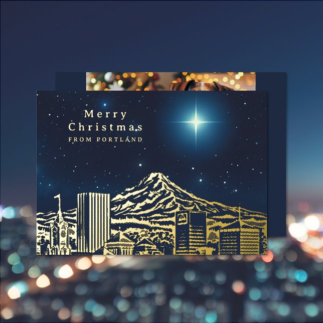 Merry Christmas Star Add Photo Foil Holiday Card (Merry Christmas Star Add Photo Foil Holiday Card (front and back))
