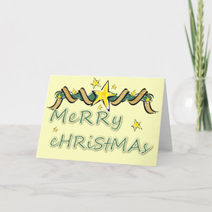 Merry Christmas Star and Streamer Holiday Card