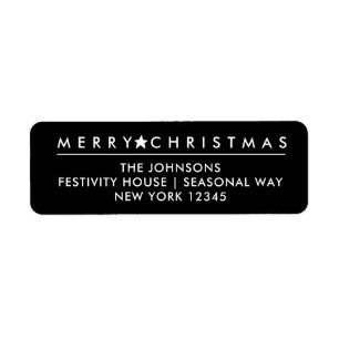 Merry Christmas Star Black Return Address Label