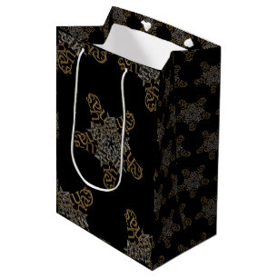 Merry Christmas Star Calligraphy Gold Silver Black Medium Gift Bag