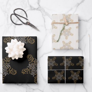 Merry Christmas Star Calligraphy Large and Small Wrapping Paper Sheet