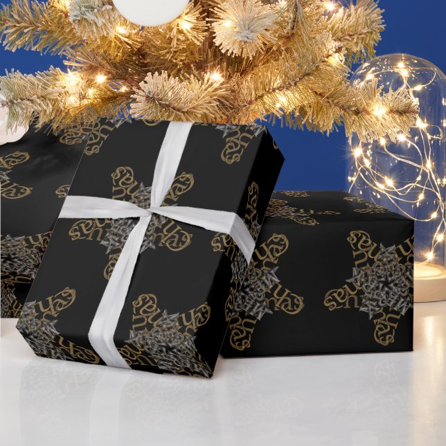 Merry Christmas Star Calligraphy Small Motif  Wrapping Paper (Holidays)