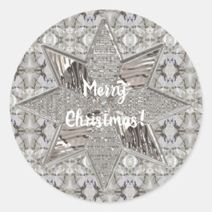 Merry Christmas Star Elegant Faux Silver Foil Classic Round Sticker