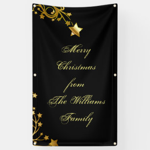 Merry Christmas Star Family Name Stars Black Gold Banner