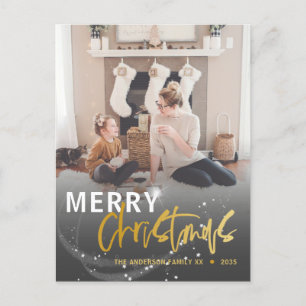 Merry Christmas Star Faux Gold Script Christmas Postcard