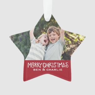 Merry Christmas Star Ornament Monogram Red