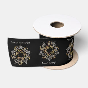 Merry Christmas Star Pattern Gold, Silver, Black Satin Ribbon
