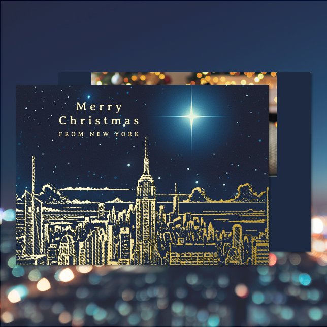 Merry Christmas Star Photo Foil Holiday Card (Merry Christmas Star Photo Foil Holiday Card (front and back))
