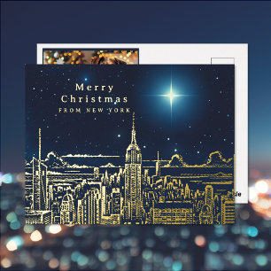 Merry Christmas Star Photo Foil Holiday Post Card