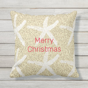 Merry Christmas Starfish Gold Red White Glittery Cushion