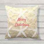 Merry Christmas Starfish Pattern Golden Foil Beach Cushion<br><div class="desc">Printed with white starfish patterns in golden faux foil background with 'merry christmas' wishes.</div>