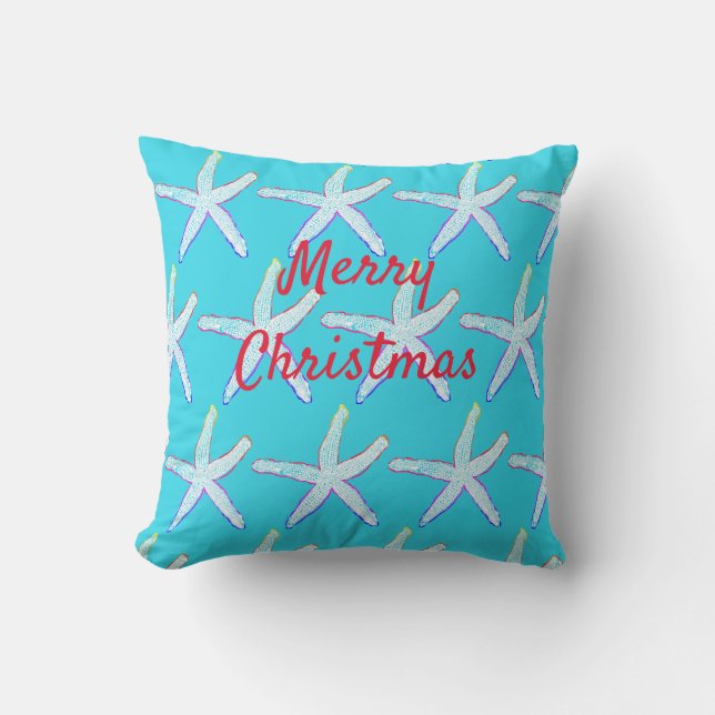 Merry Christmas Starfish Patterns Custom Blue  Cushion (Front)