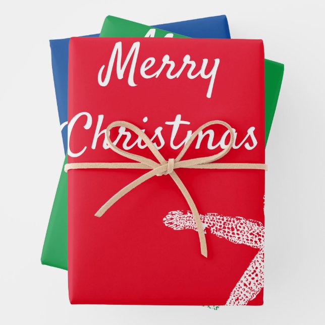 Merry Christmas Starfish Patterns Red White Blue Wrapping Paper Sheet (In situ)
