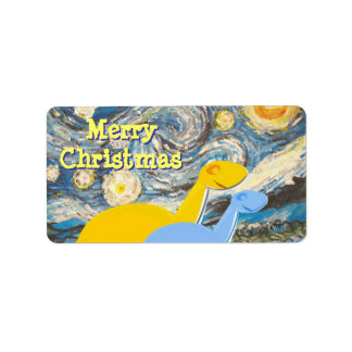 Merry Christmas Starry Night Dinos Label Stickers