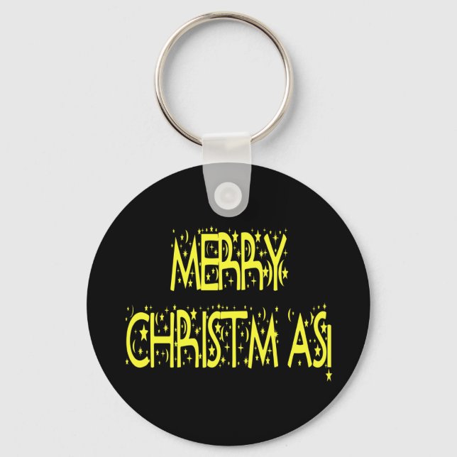 Merry Christmas Starry Night Font Key Ring (Front)