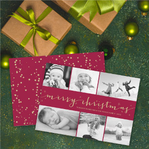 Merry Christmas Stars 6 Photo Collage Holiday Card
