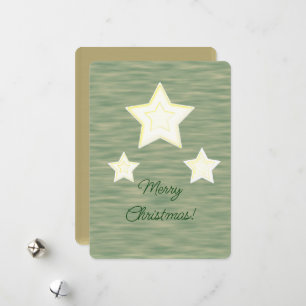 Merry Christmas Stars Faux Wood Flat Holiday Card