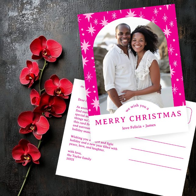 MERRY CHRISTMAS Stars Holiday CUSTOM Arch PHOTO Postcard (MERRY CHRISTMAS Stars Pink CUSTOM Arch PHOTO Holiday Postcard
)