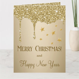 Merry Christmas Stars Melting Gold Glitter Card
