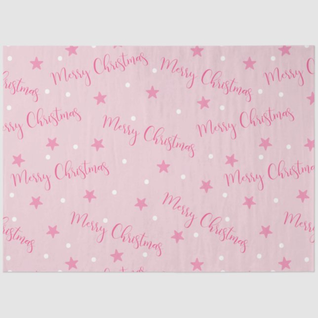 Merry Christmas Stars Pink Christmas Tissue Paper (Front)