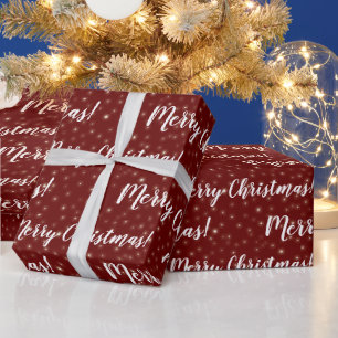 Merry Christmas Stars Red Wrapping Paper