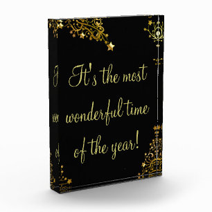 Merry Christmas Stars Typography Black Gold Chic Photo Block