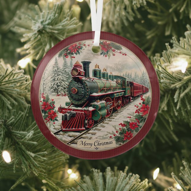 Merry Christmas Steam Train – Festive Journey  Glass Tree Decoration (Insitu)
